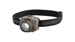 COAST FL88 615 Lumen Tri-Color Pure Beam Focusing LED Headlamp, Flat Dark Earth Color, Angled Shot